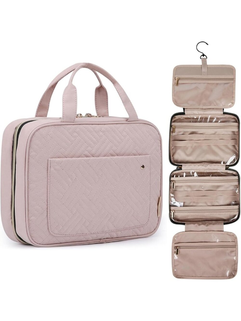 Travel Toiletry Bag with Hanging Hook, Water-Resistant Makeup Organizer, Medium